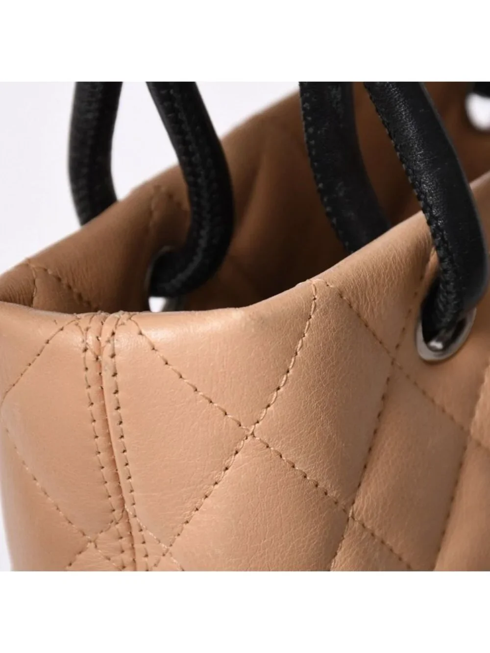 Chanel Canbon Cambon Line Small Tote Bag CC Logo Calfskin Beige